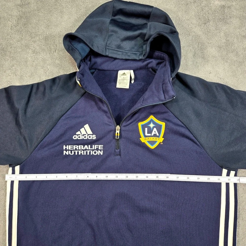 Adidas LA Galaxy Hoodie Mens Large Navy Blue Excellent Climawarm Quarter Zip MLS